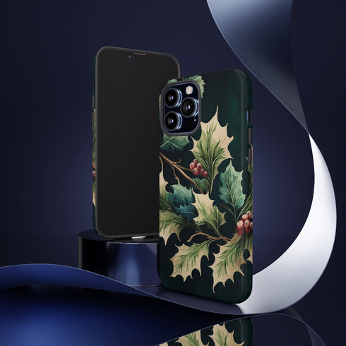 Dark Green Festive Holly in Watercolor - Impact Resistant Phone Case